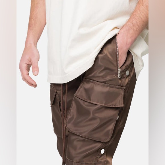MNML,Snap Front Cargo Pants Brown Nylon Tactical Streetwear Relaxed Fit Utility - Picture 5 of 11